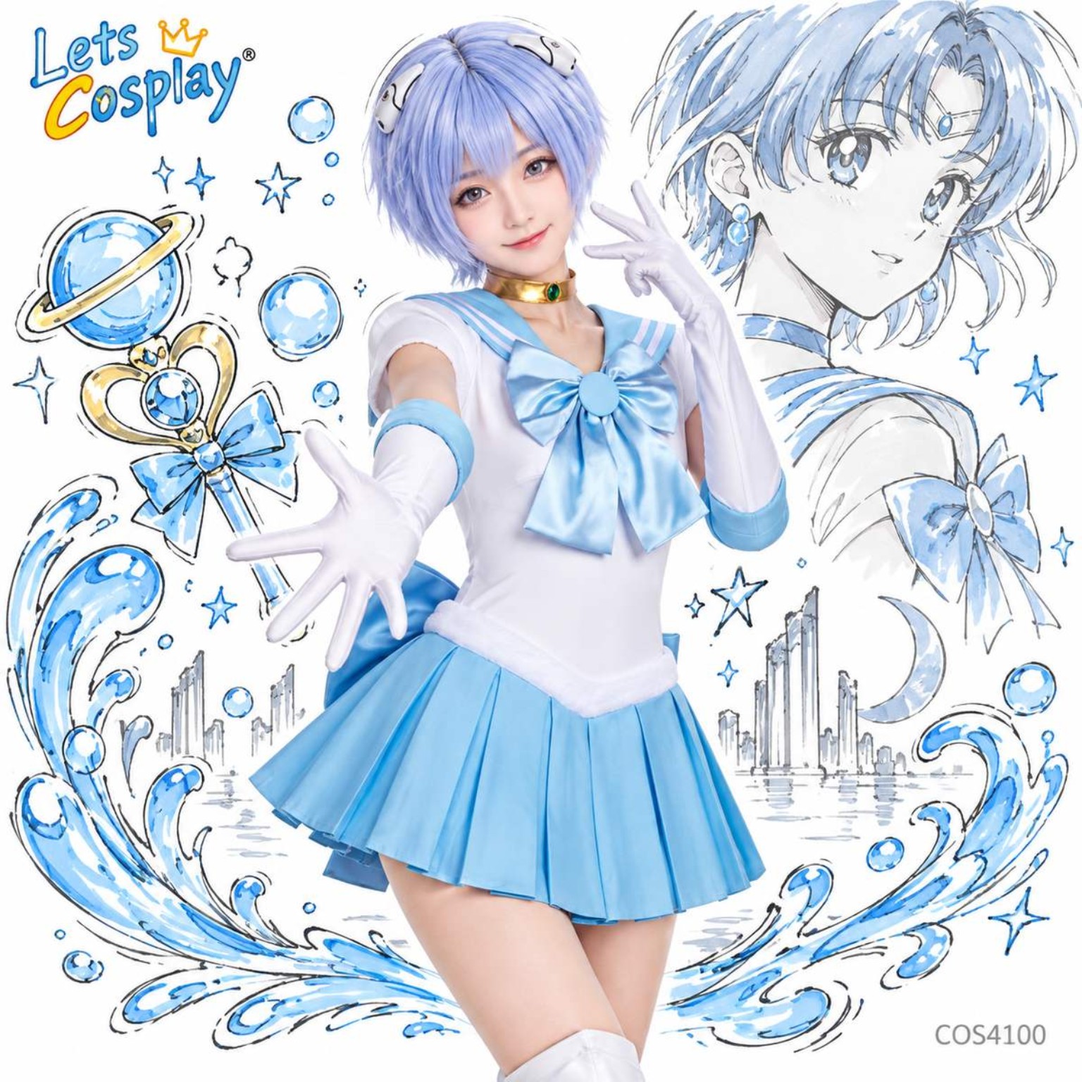 美少女戰士水野阿美Sailor Mercury萬聖節動漫服裝日本動漫衣服水手服,香港現貨Lets Cosplay COS4100