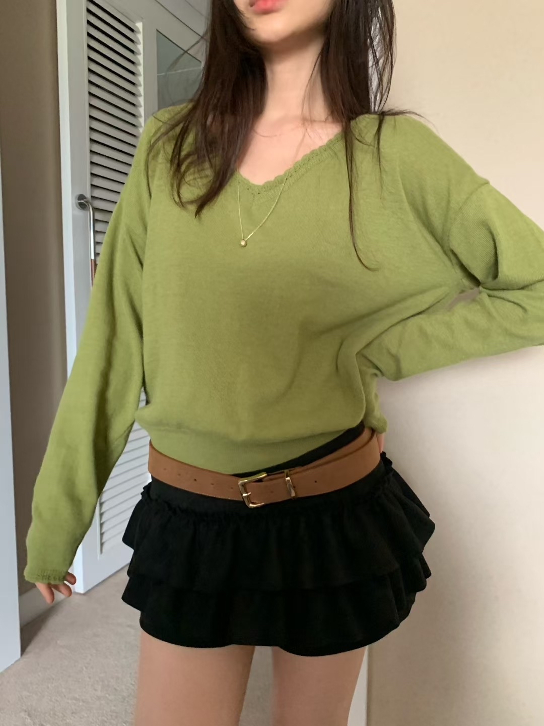 絨面荷葉邊蛋糕短裙褲(三色入)