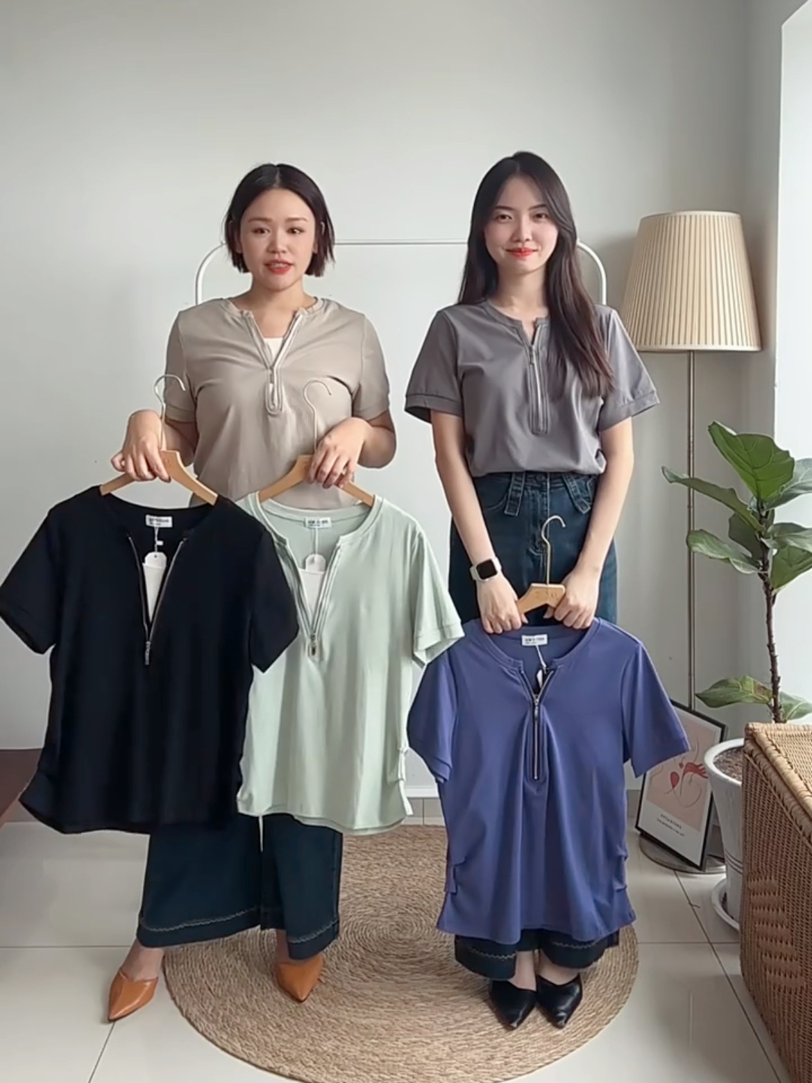 T4063 Fake Two-Piece Zip Top - 5 Colors 