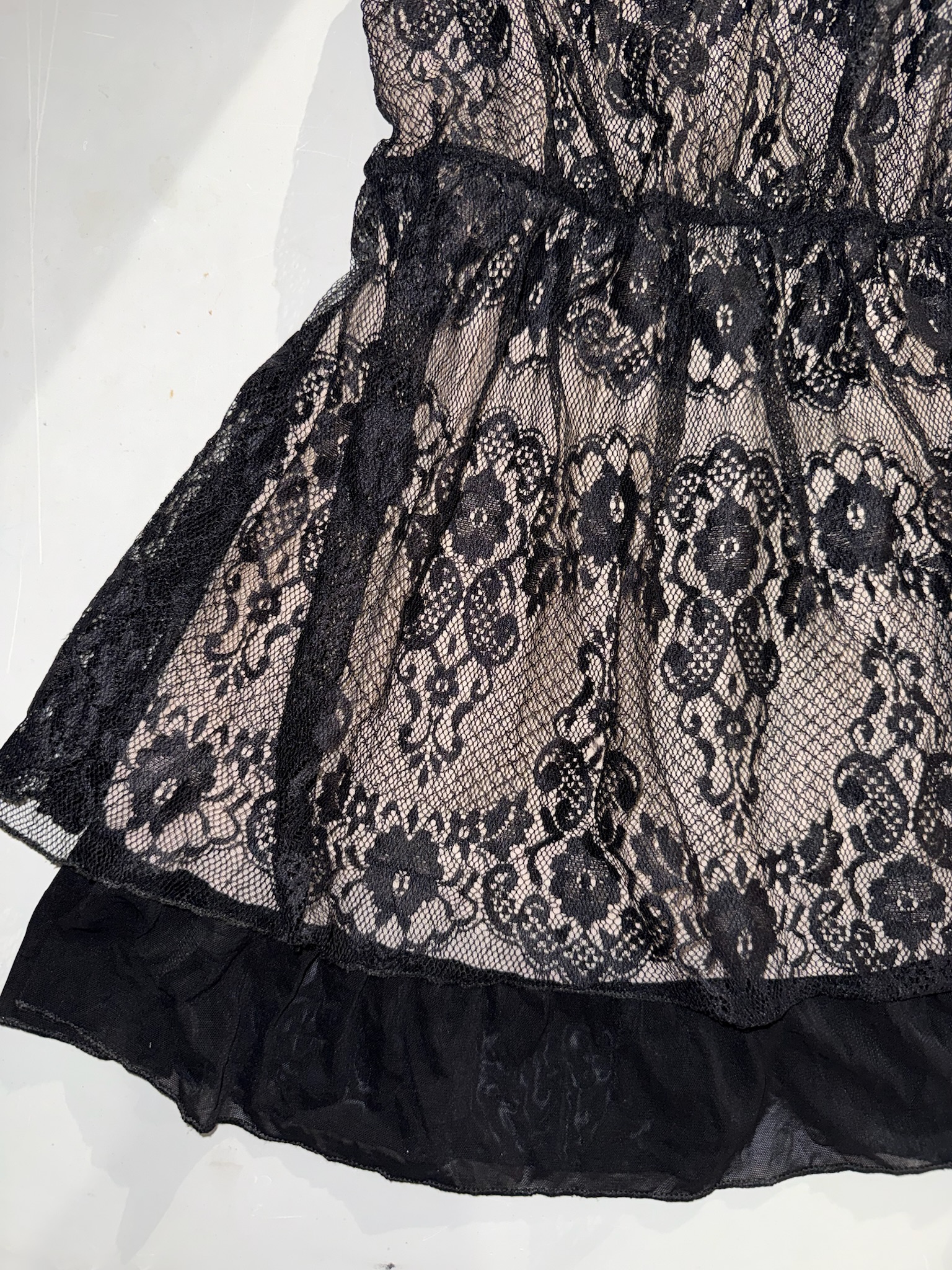 Nude & Black Lace Overlay Babydoll Mini Dress Top