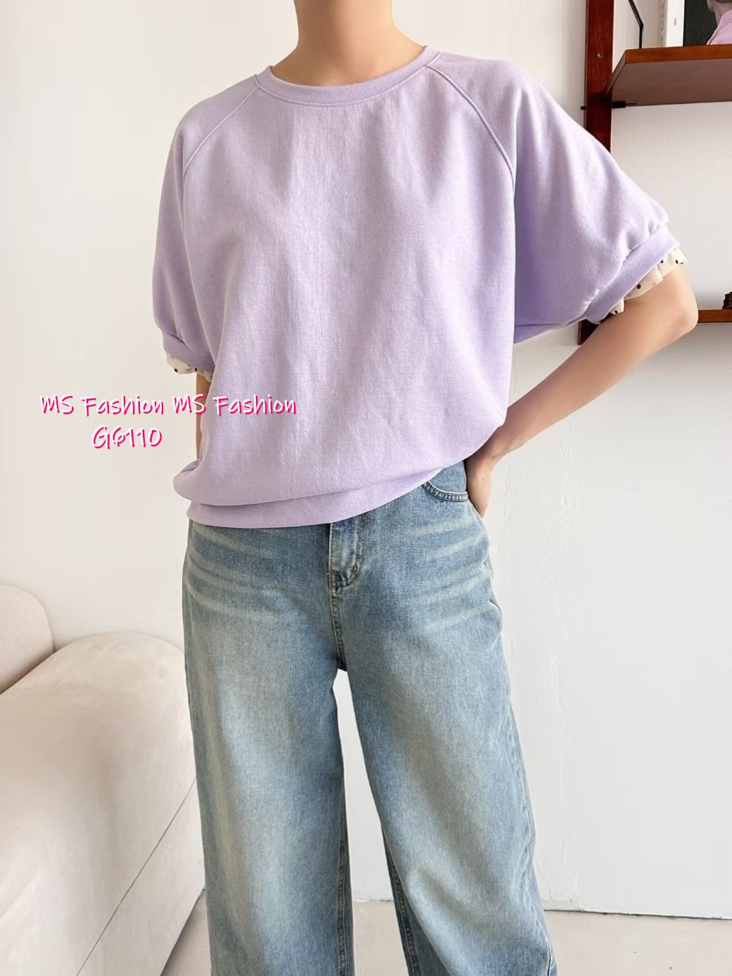 G6110 韓國🇰🇷拼波點ruffle袖top