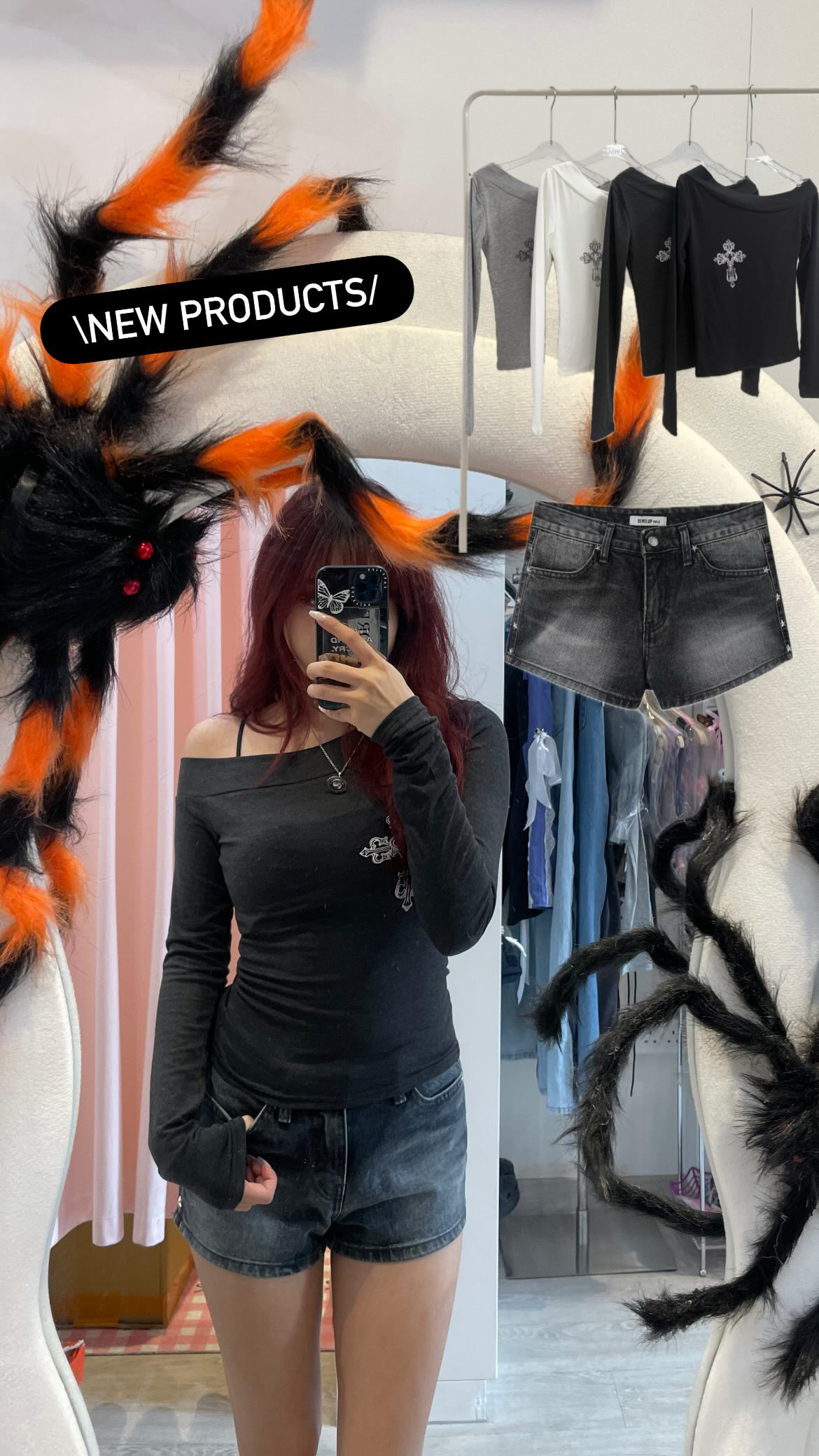 已售罄❌韓國十字架反領一字膊長袖Top