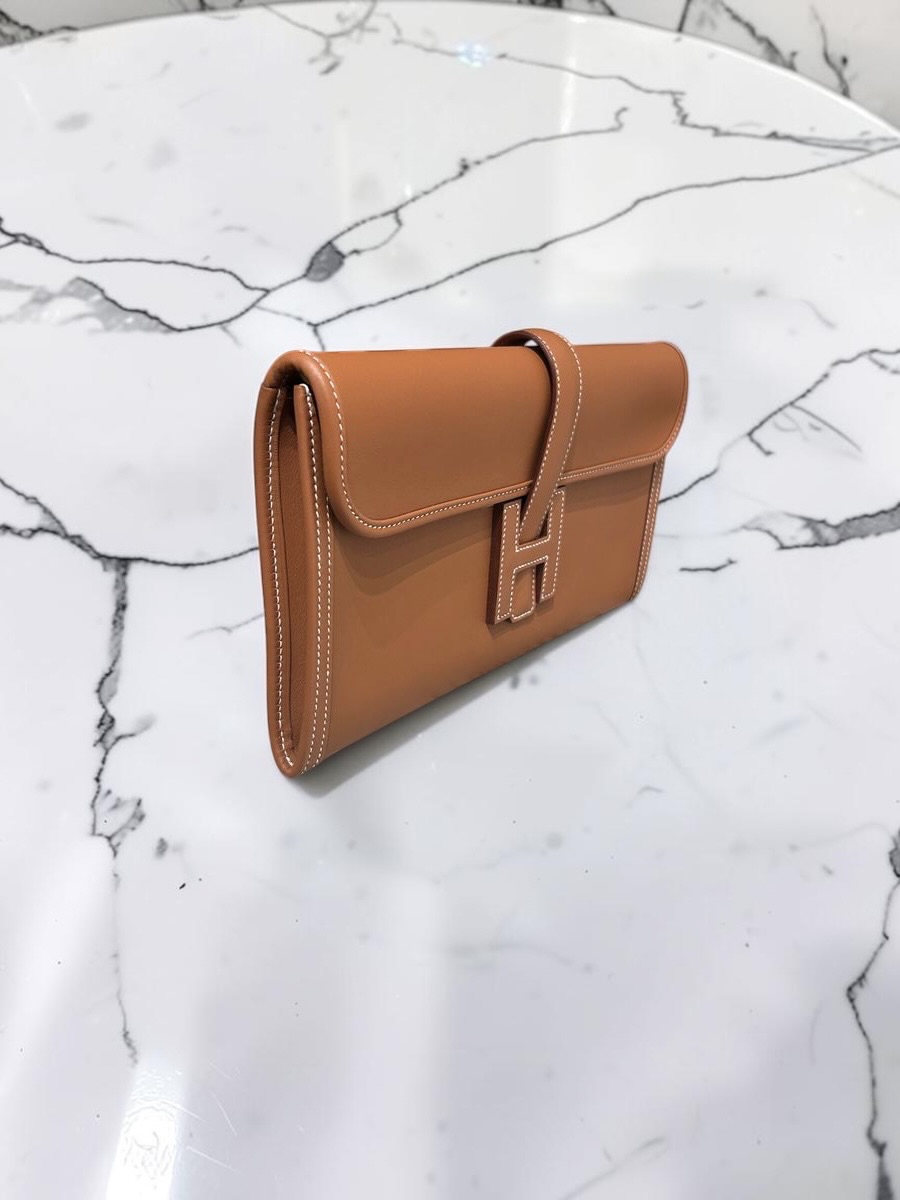 HERMES Jige Elan 29 Stamp U Clutch gold Calfskin 100%Authentic, 99%new ✅box