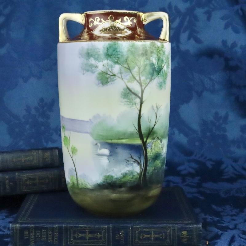 Pre-1950s Noritake Hand Painted Made in Japan Landscape Scenery and Swan Vase  (MT1683) 