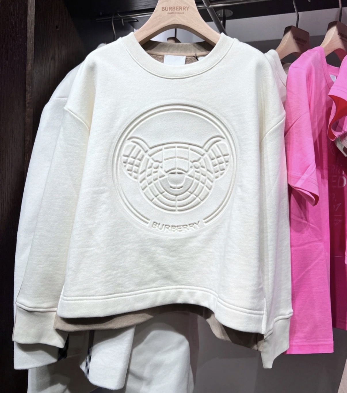 Burberry 熊仔圓形圖案壓印米啡雙色衞衣（童裝12碼）