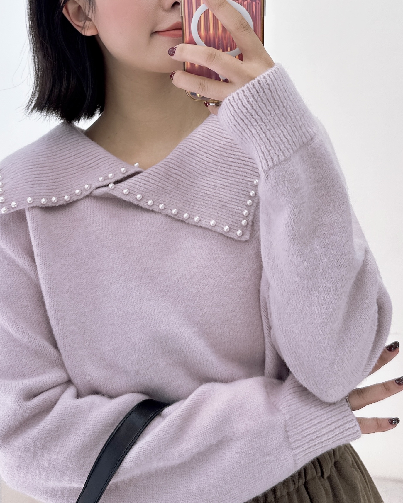 超美珍珠反領針織上衣 3色