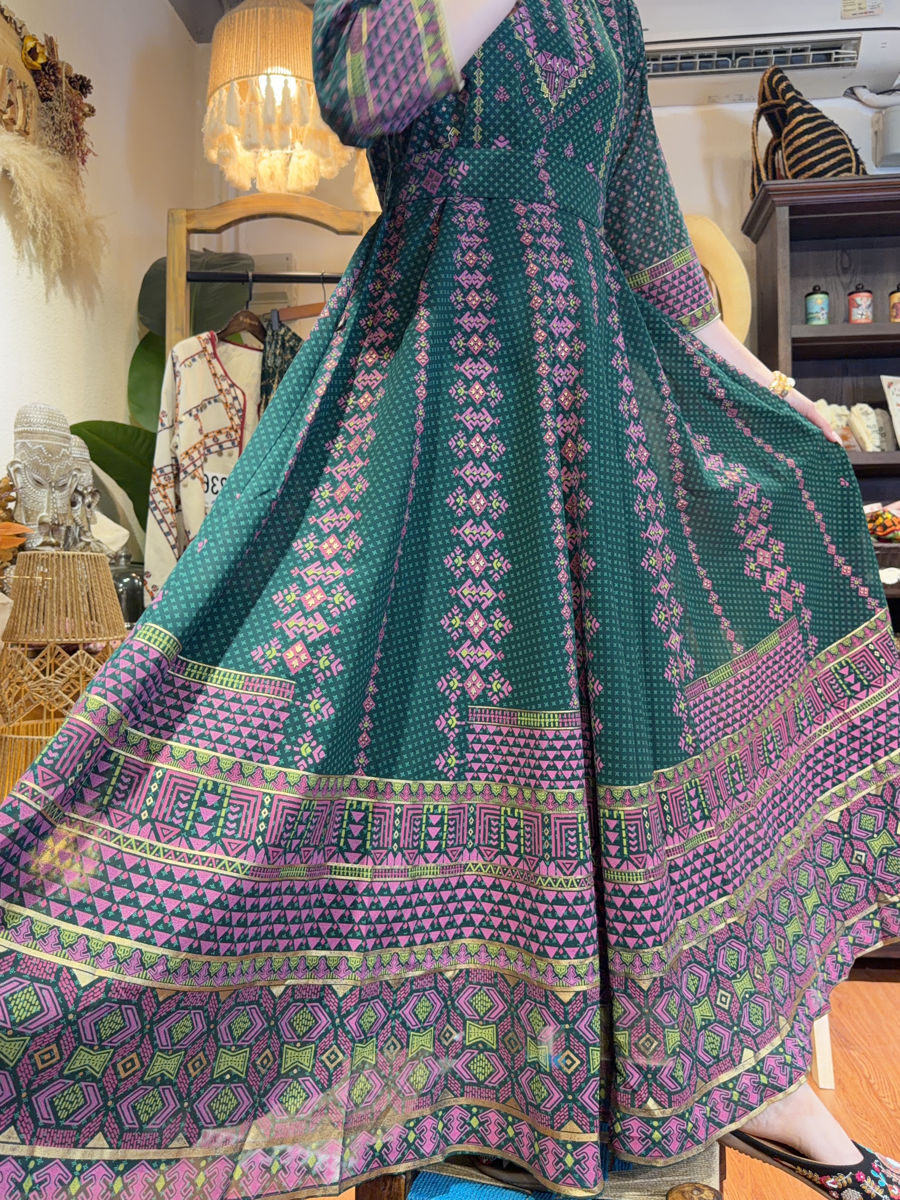 2374 Forest Green X Pink Chiffon OP with Belt 52.5"