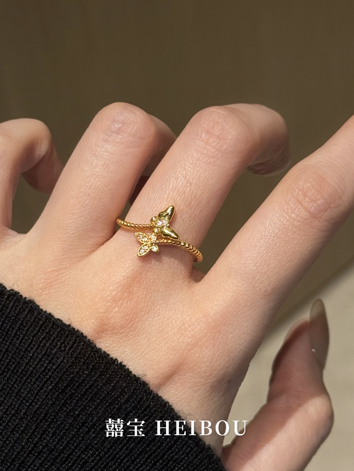 【6D镶嵌】点钻双蝶戒指