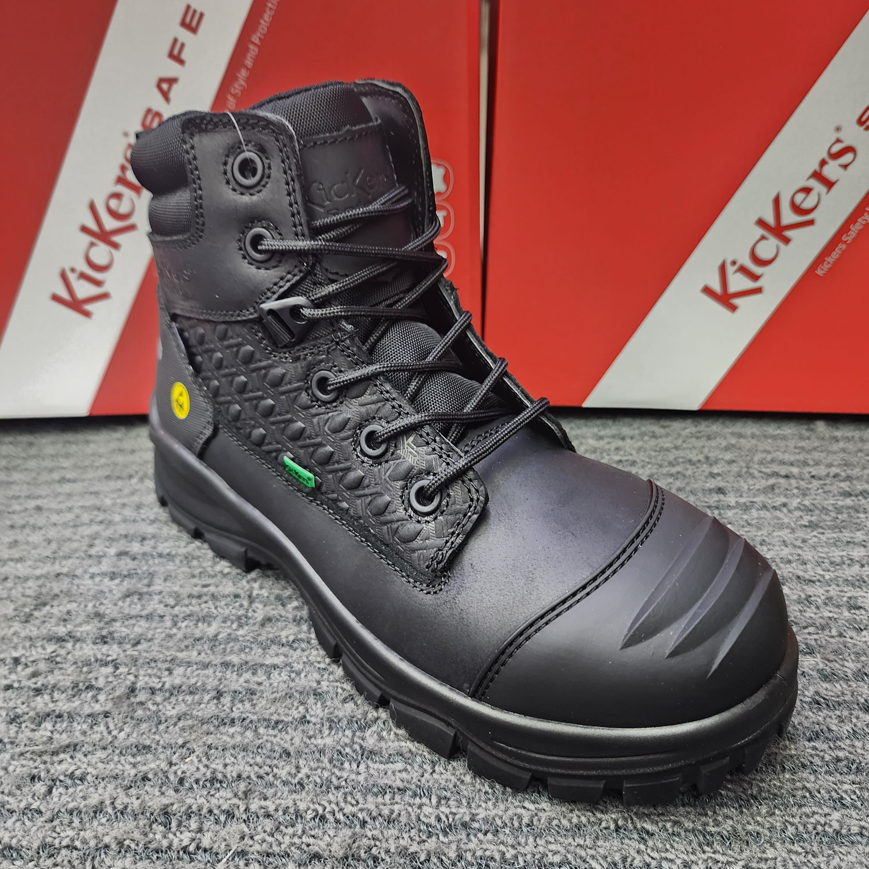 Kickers Safety PRO Safety 3066 Monogram Mid Cut Lace Up Full Black Safety Shoes
