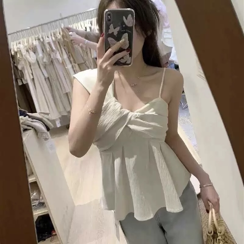 不對稱荷葉邊吊帶背心 