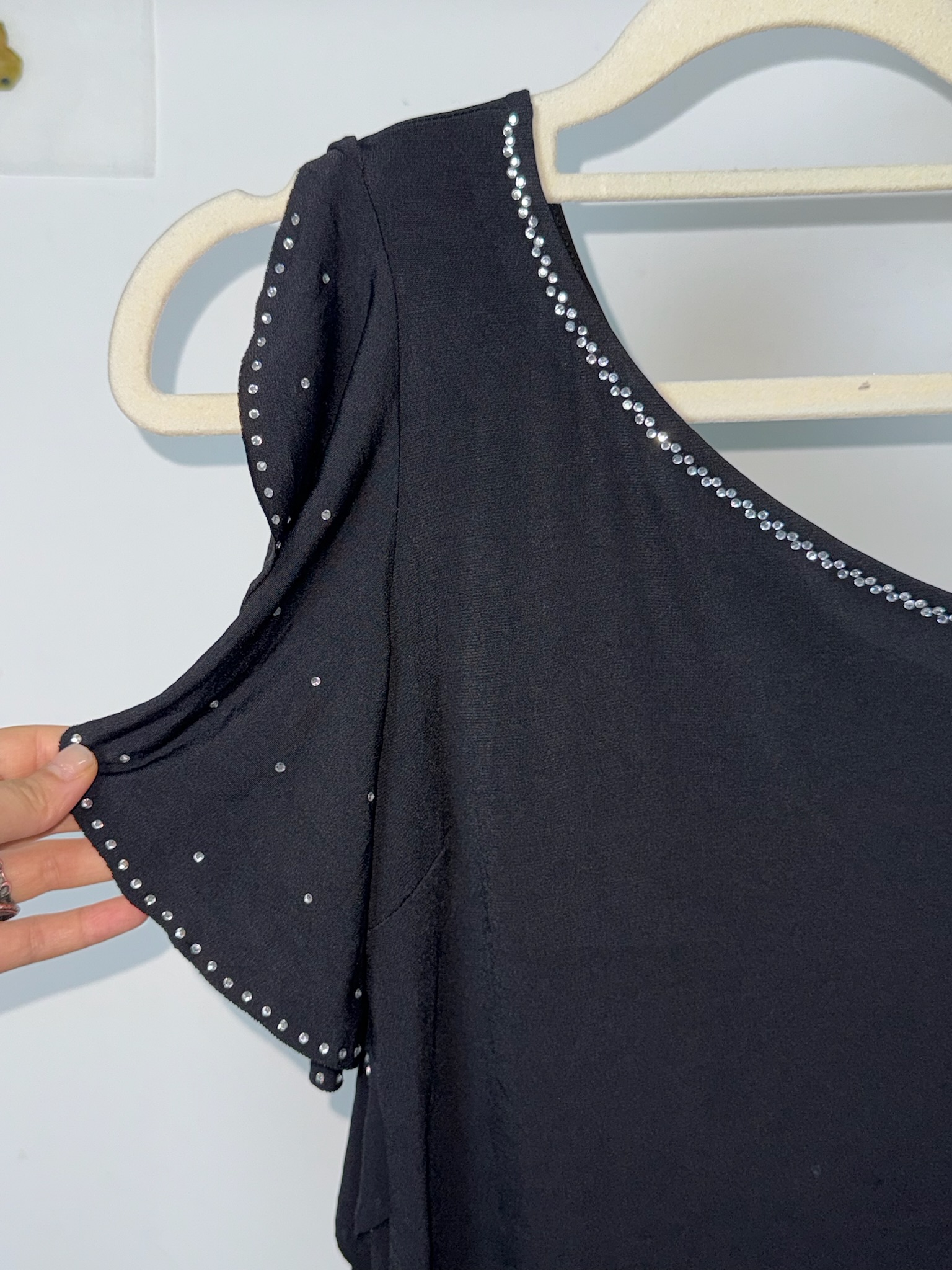 One-Shoulder Rhinestone Top with 3D Corsage