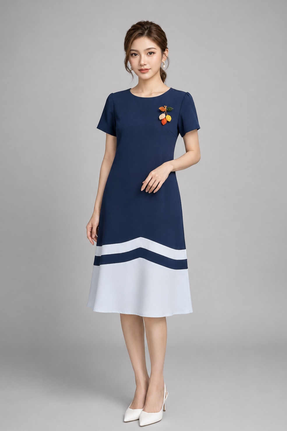 26002 Blush Harmony Color Block Midi Dress