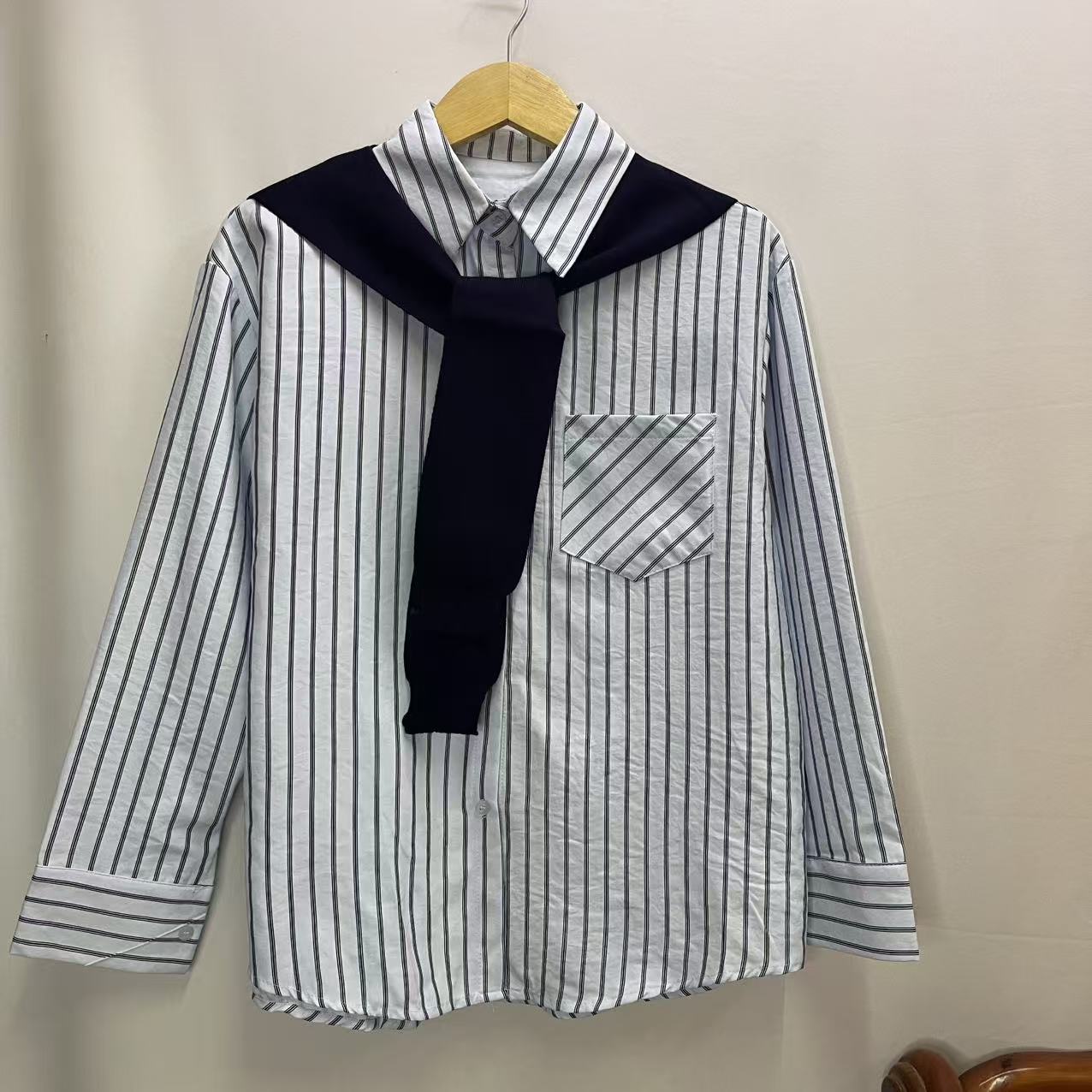 CC2006#82531 [Striped Shawl Shirt] Elegant & Versatile Everyday Wear