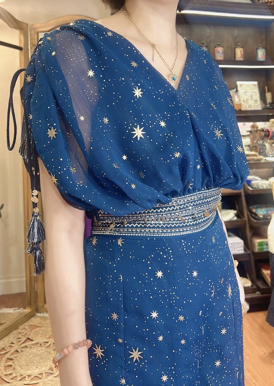 2710 Navy Blue Galaxy Chiffon Top