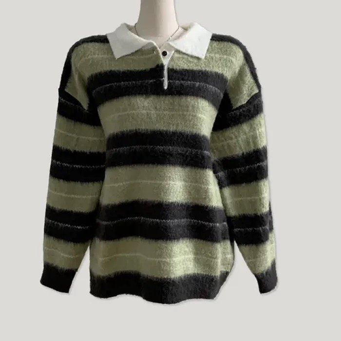 優惠快閃✨韓國間條反領針織毛衣 （4色）