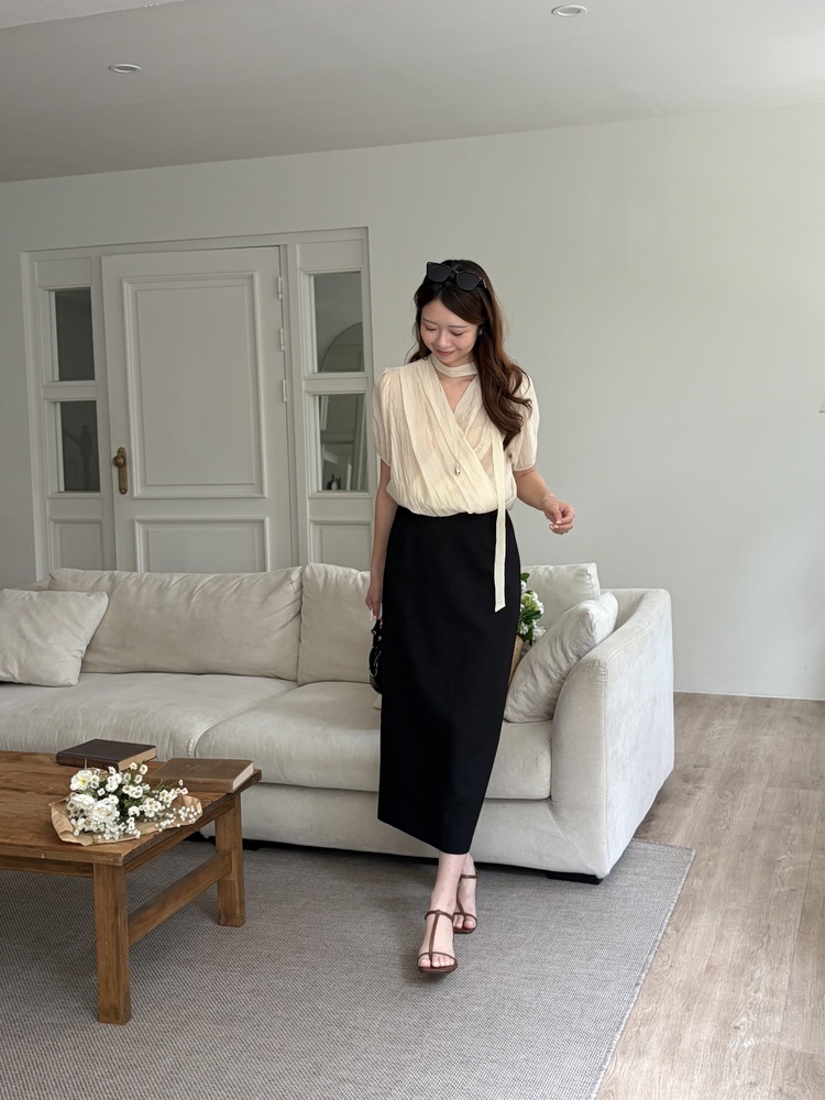 Louise Wrap Blouse with Tie (Cream)