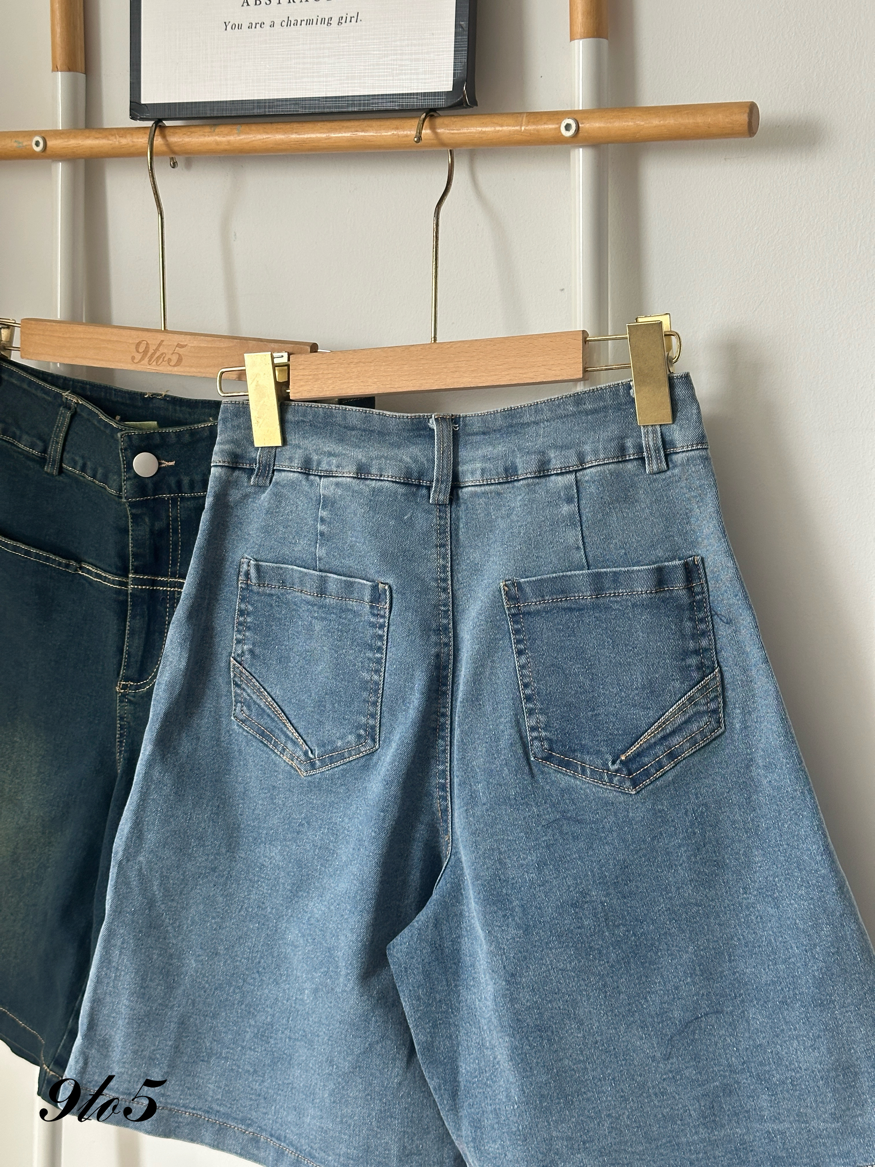 S1818 Denim Midi Pants - Light Blue & Vintage Blue