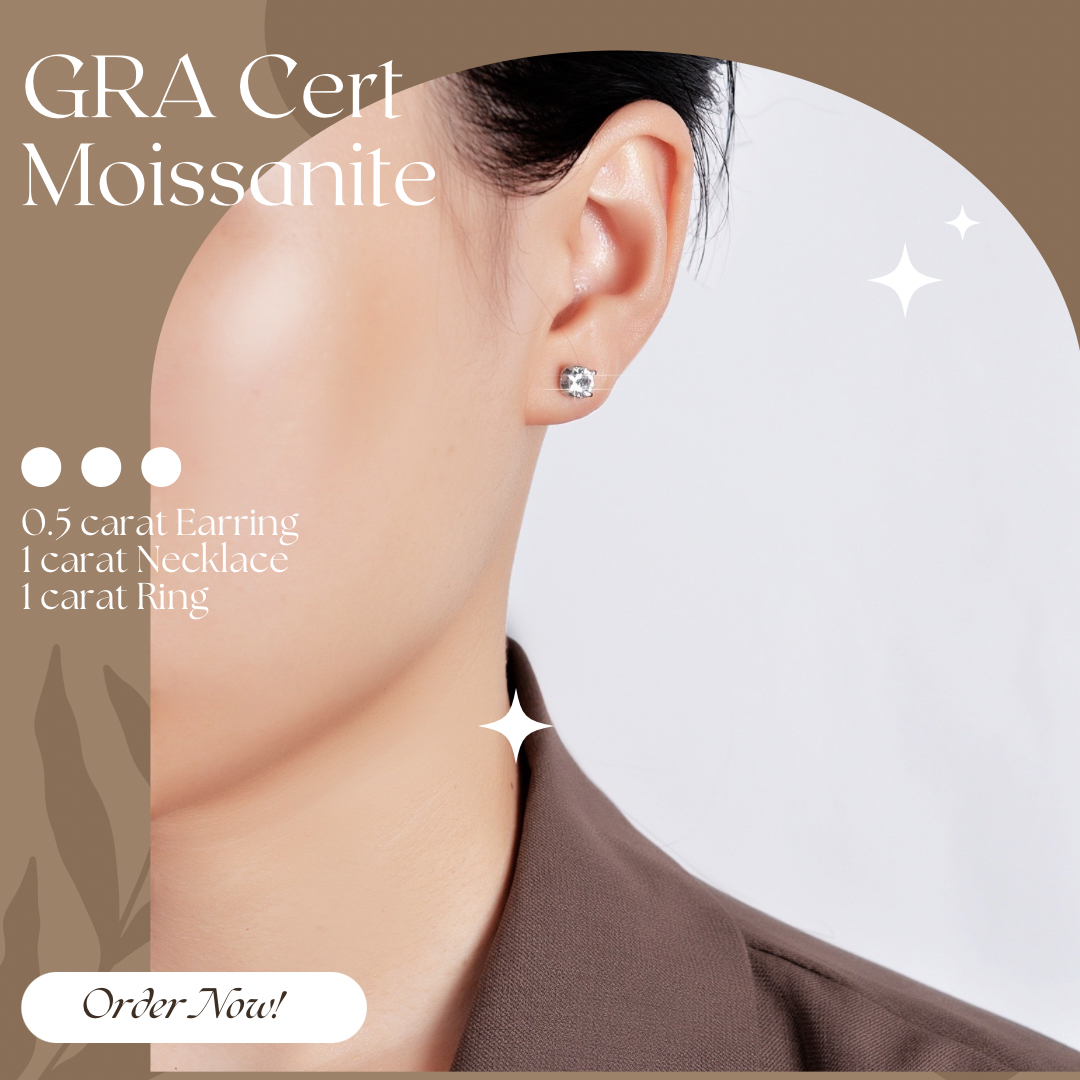 Moissanite Jewelry Set with Necklace, Ring and Earrings in Gift Box  - Shop Now!
