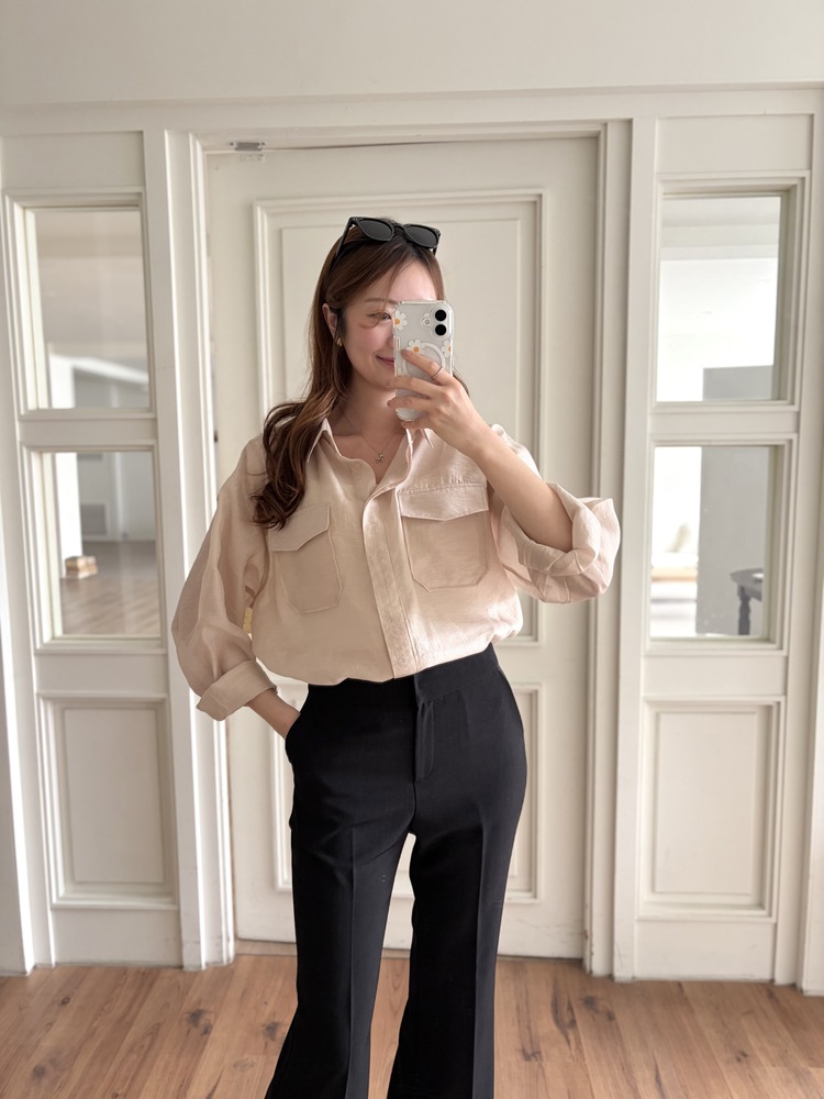 Feminine Belted Pocket Blouse (Pink)