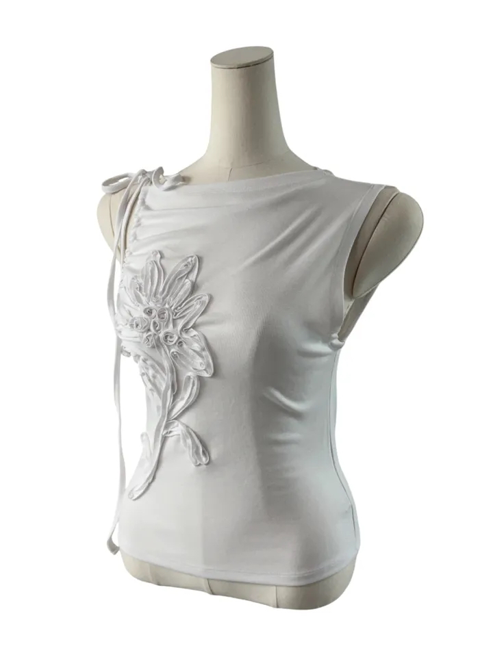 Floral Applique Ruched Tank Top