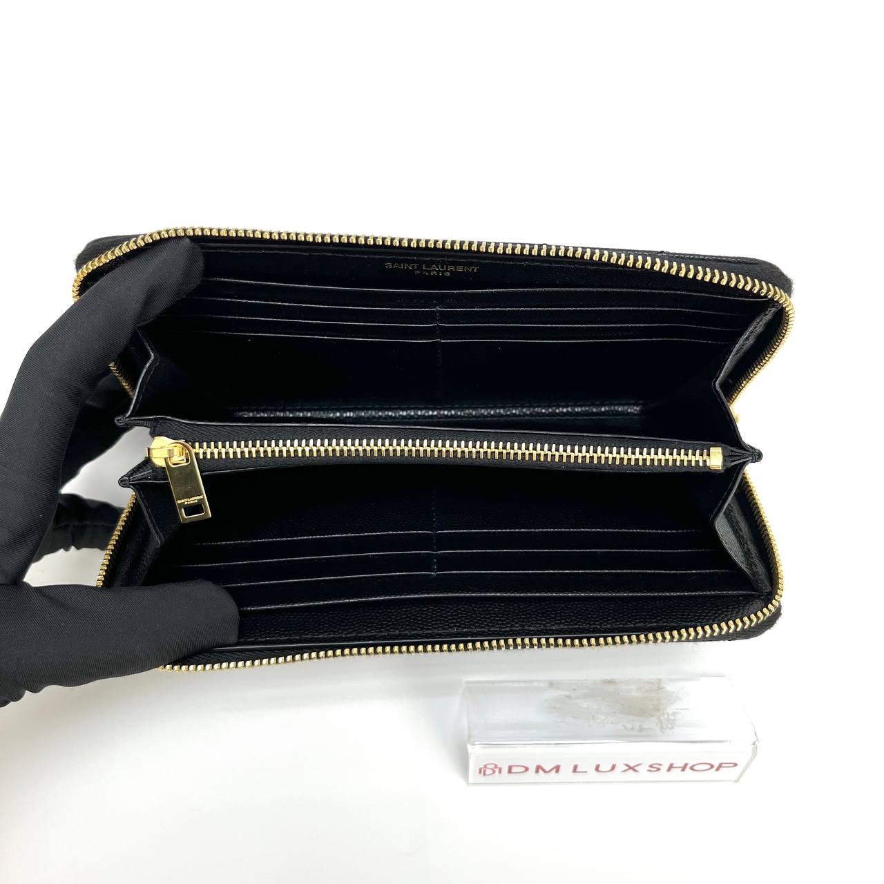 YSL Black Zip-Around Long Wallet GHW
