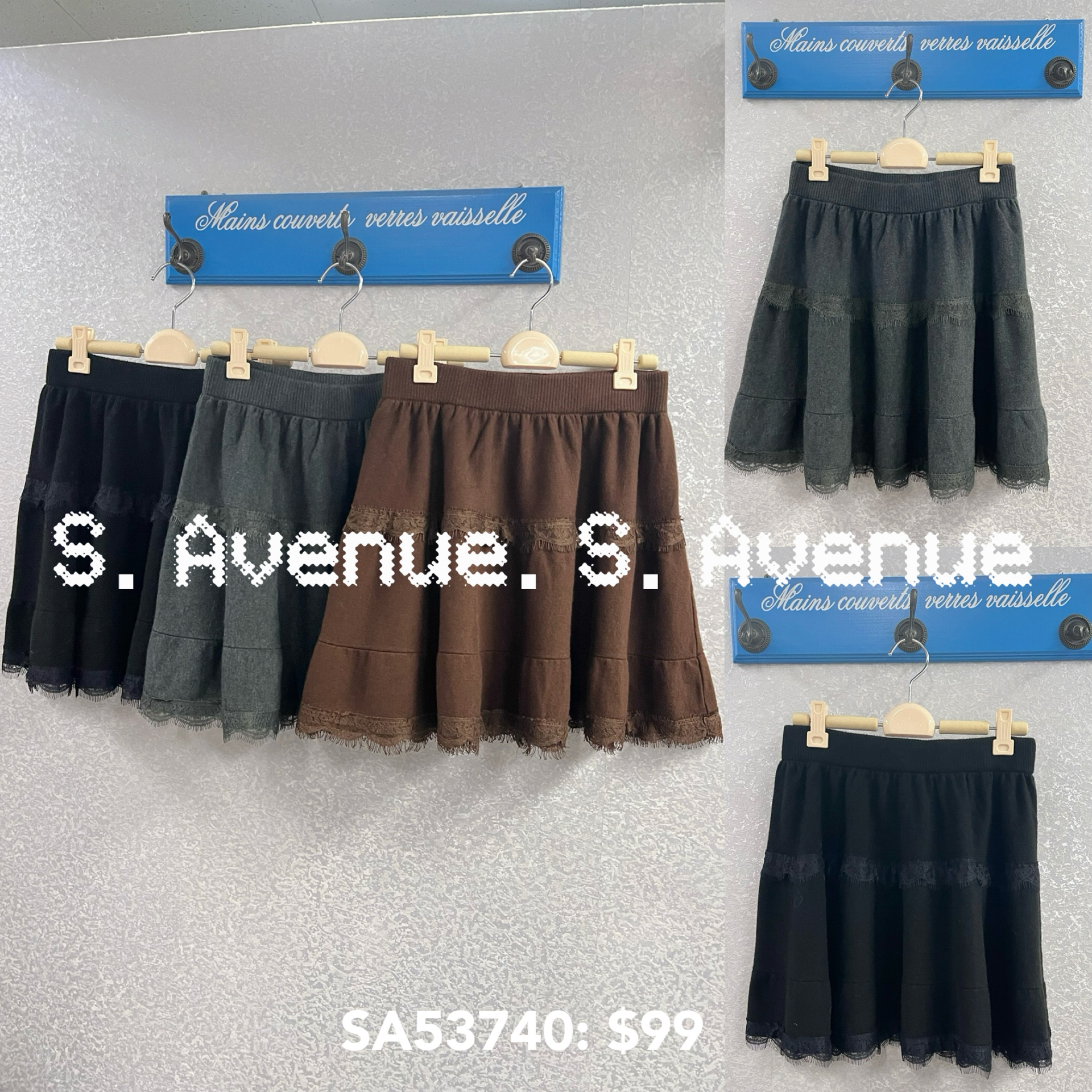 SA53740: 橡筋腰拼lace A字針織裙