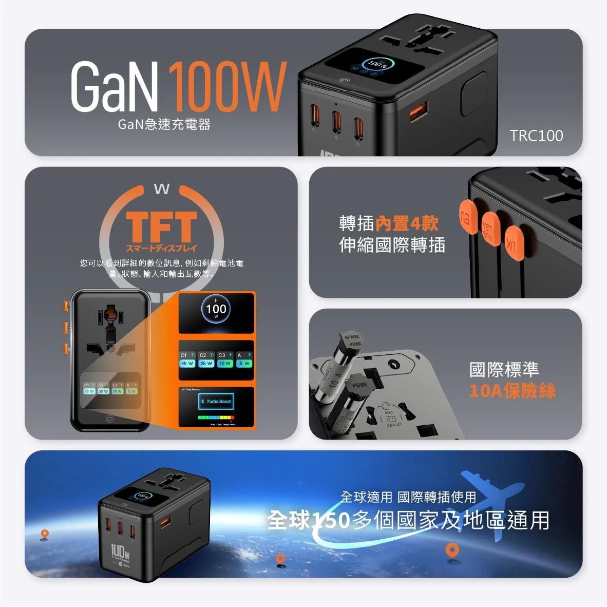 ARGO TRO100 旅行充電器 - 黑色