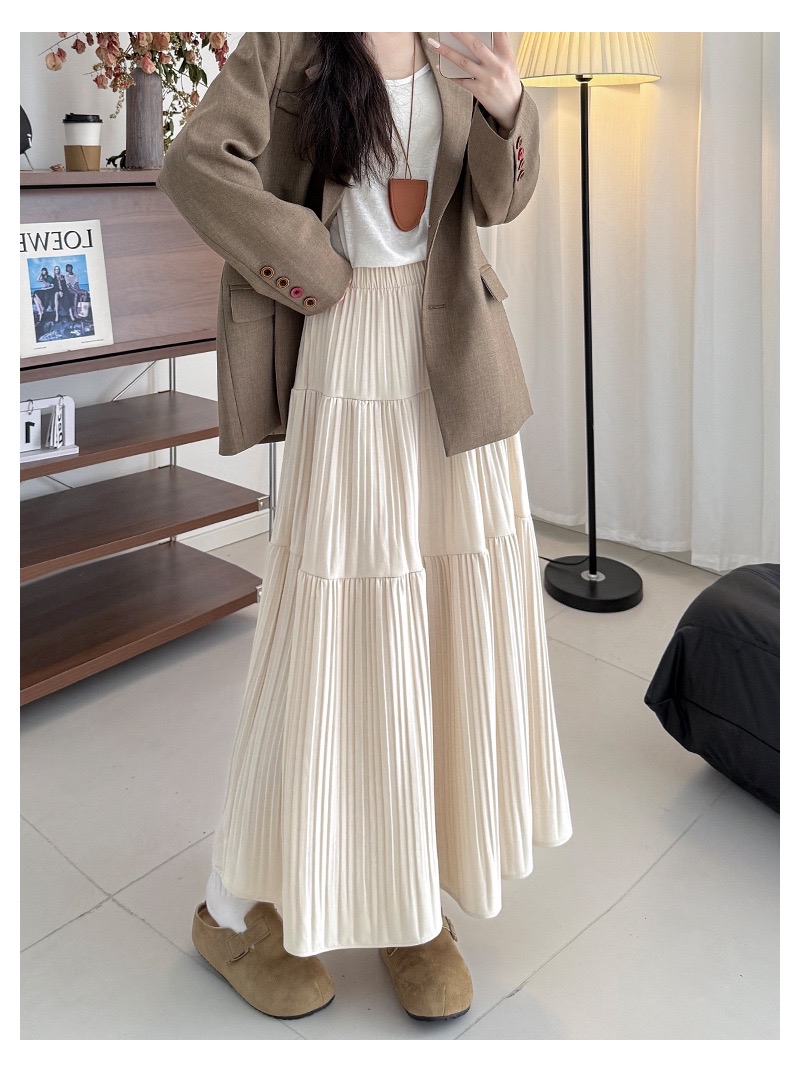 法式复古压褶半身裙 大裙摆 A字蛋糕裙