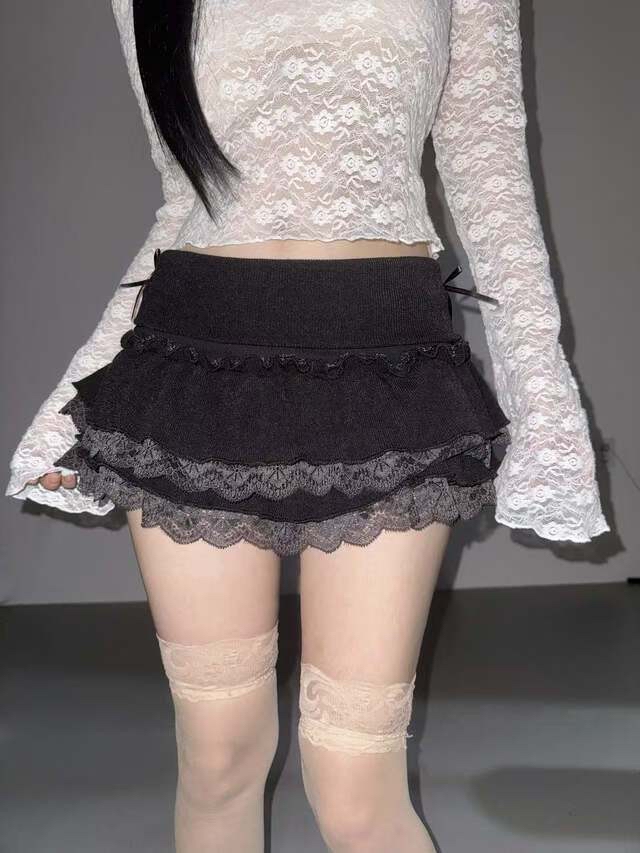 已售罄❌東大門三層Lacy蝴蝶結短裙