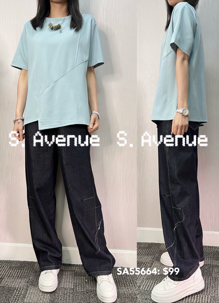 SA55664: 短袖暗骨不規則腳tee