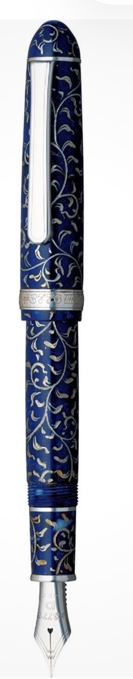 Platinum #3776 Century "Chinkin Karakusa" Blue Celluloid fountain pen