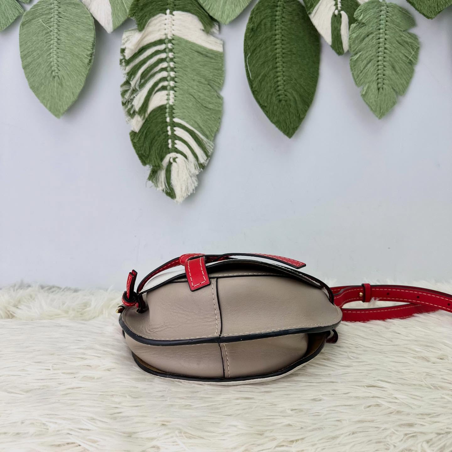 LOEWE 🤍PRE OWNED 白色拼紅色金扣 Gate Small Size 單肩斜肩包❤️