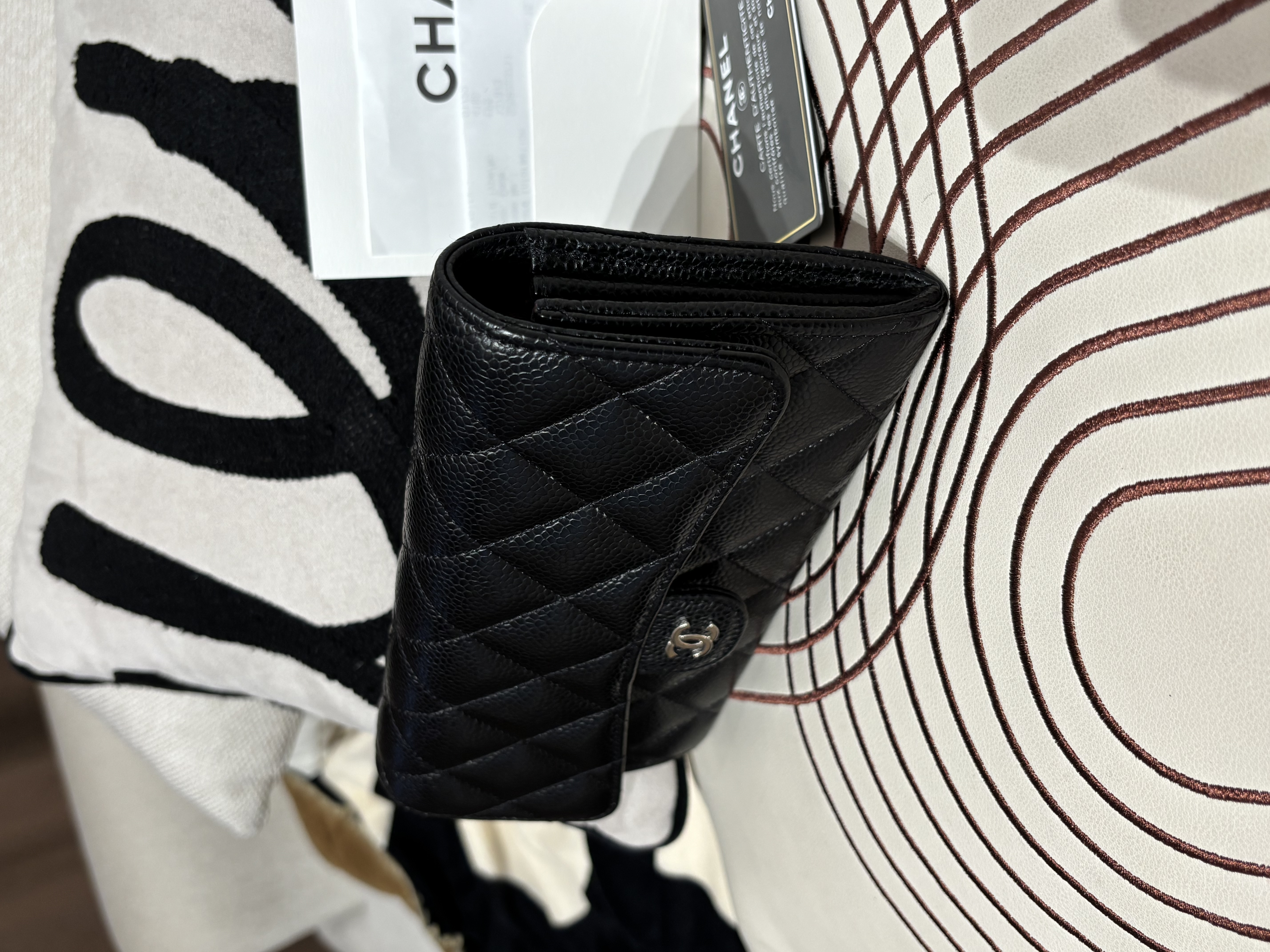 Chanel classic long wallet 黑色荔枝牛皮銀扣 