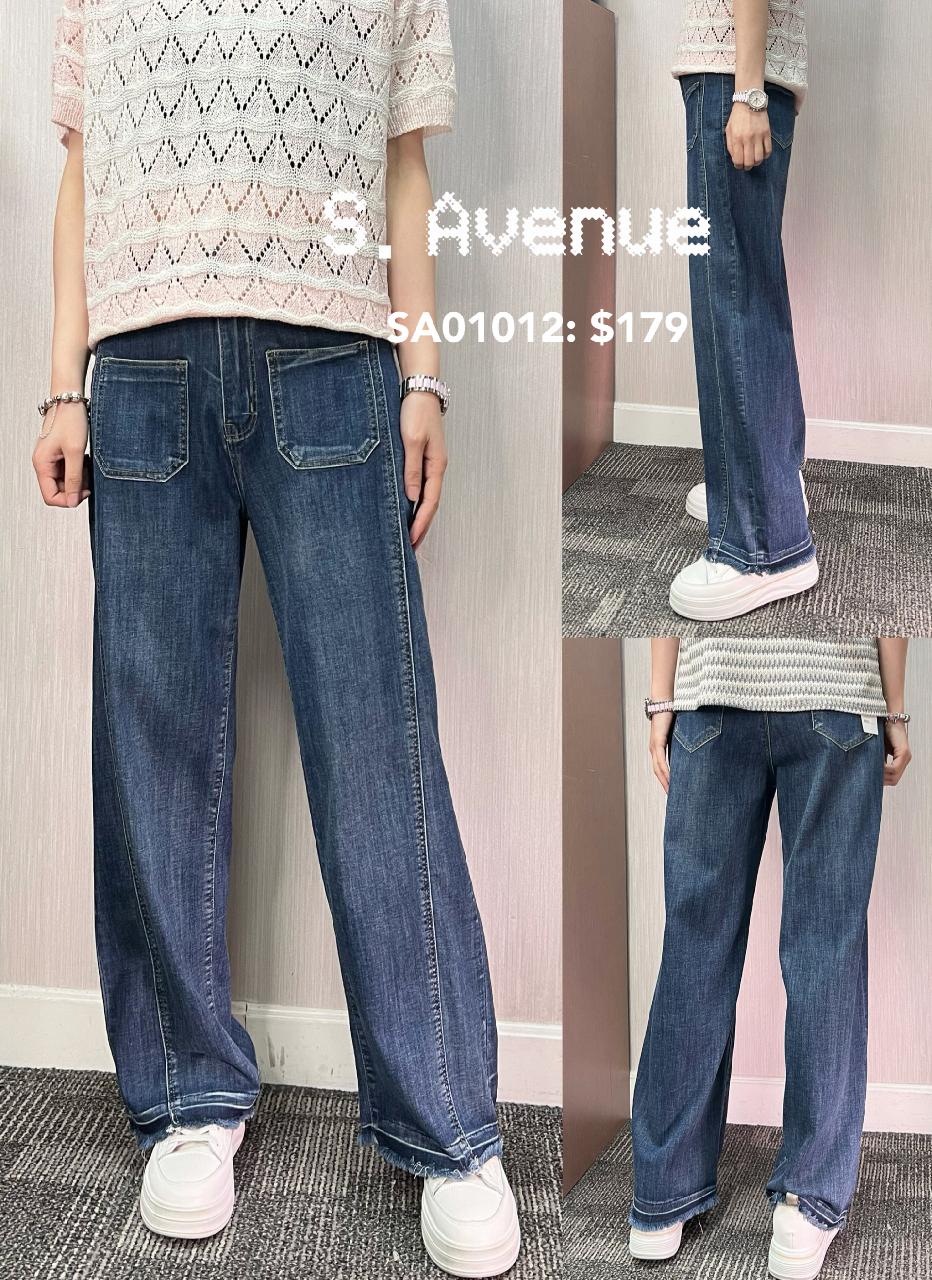 SA01012:前有鈕拉錬橡根腰薄身方袋彈性牛仔褲