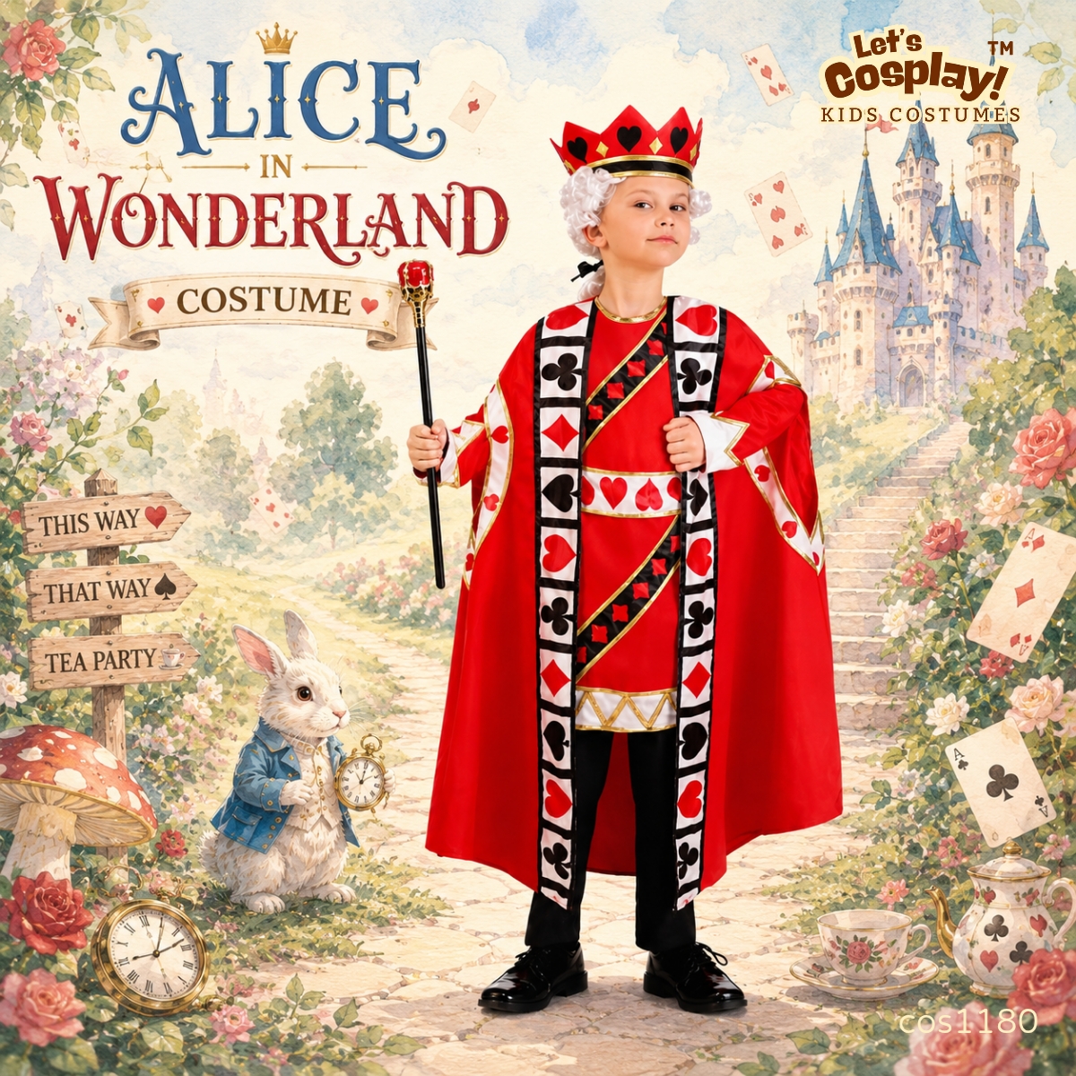 兒童紅心國王服裝 King of Hearts Costume 撲克牌國王服裝 愛麗絲夢遊仙境角色服裝 香港現貨 Lets Cosplay