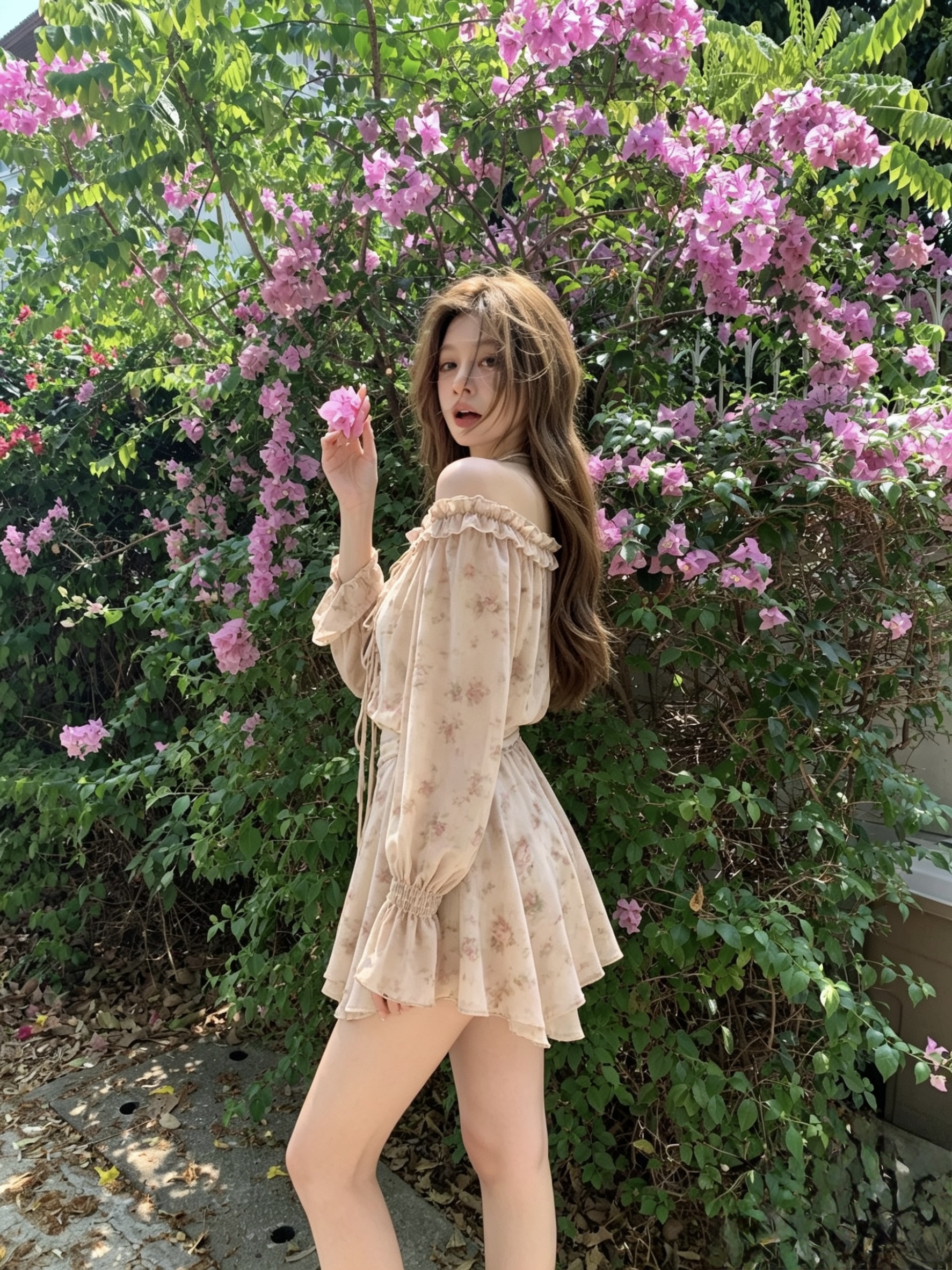 1784 Rose Shadow Off-Shoulder Dress 蔷薇碎影露肩连衣裙
