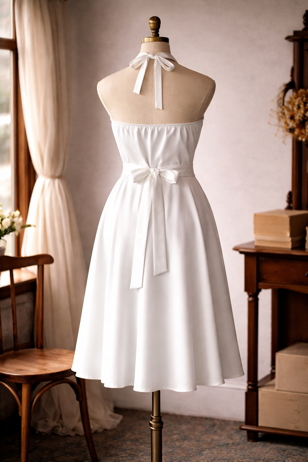 (Ready/Custom-Made) Heirloom Cocktail Series - Marilyn Style Halter Dress - White  (FM171)
