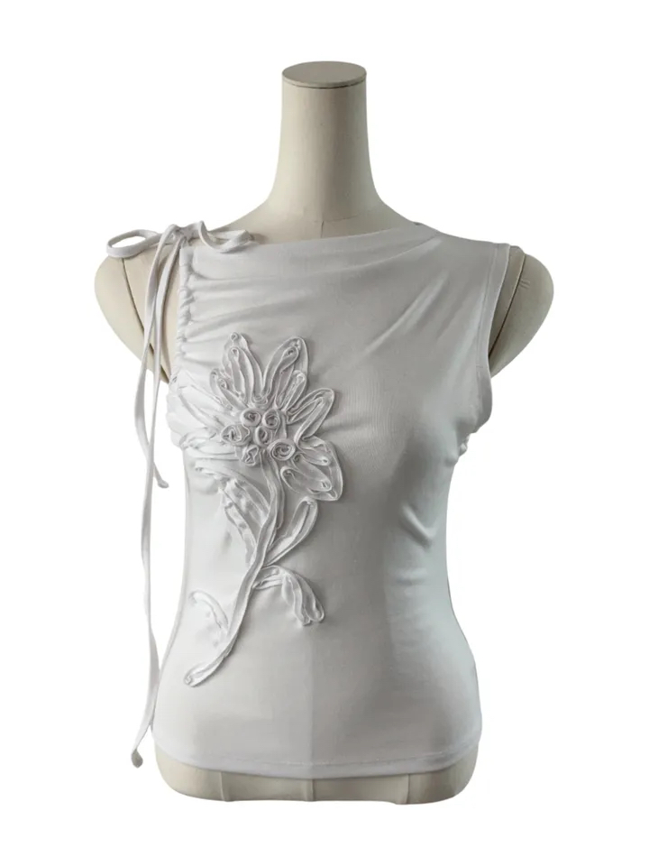 Floral Applique Ruched Tank Top