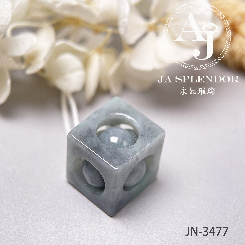 JN-3474/77/83 天然翡翠A玉 烏鷄飄綠招財進寶骰子吊墜