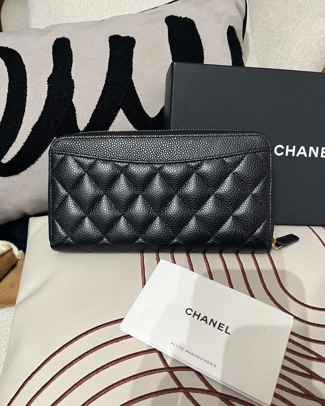 Chanel Zip Long wallet 黑色荔枝牛皮金扣 拉鍊長銀包 100%Authentic,98%new ✅chip✅防塵袋✅box