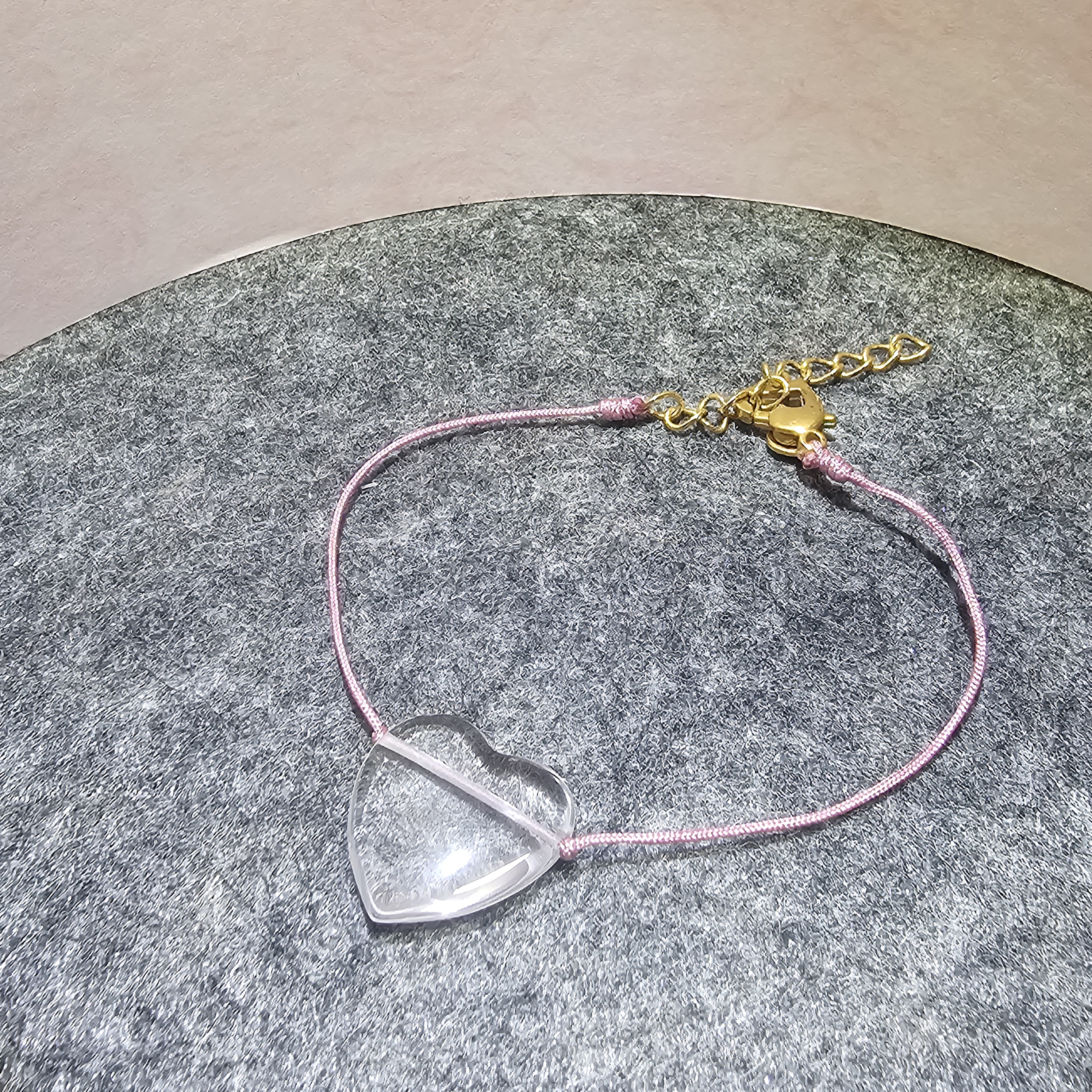 白水晶心形織繩手鏈