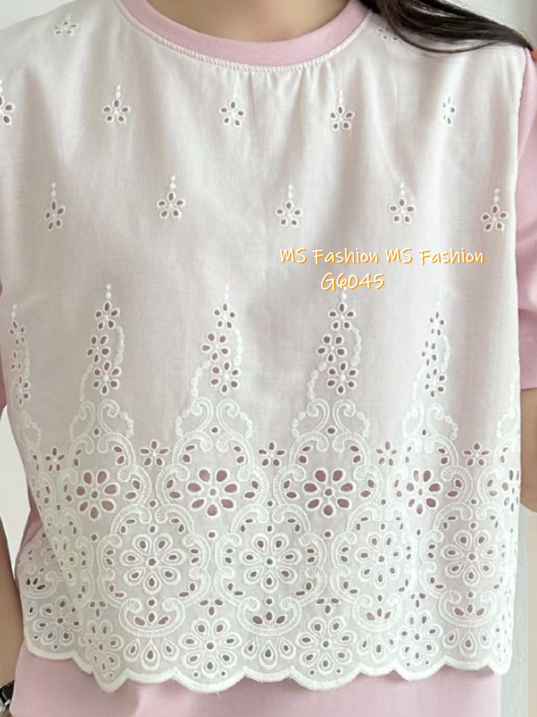 G6045 韓國🇰🇷通花拼布top