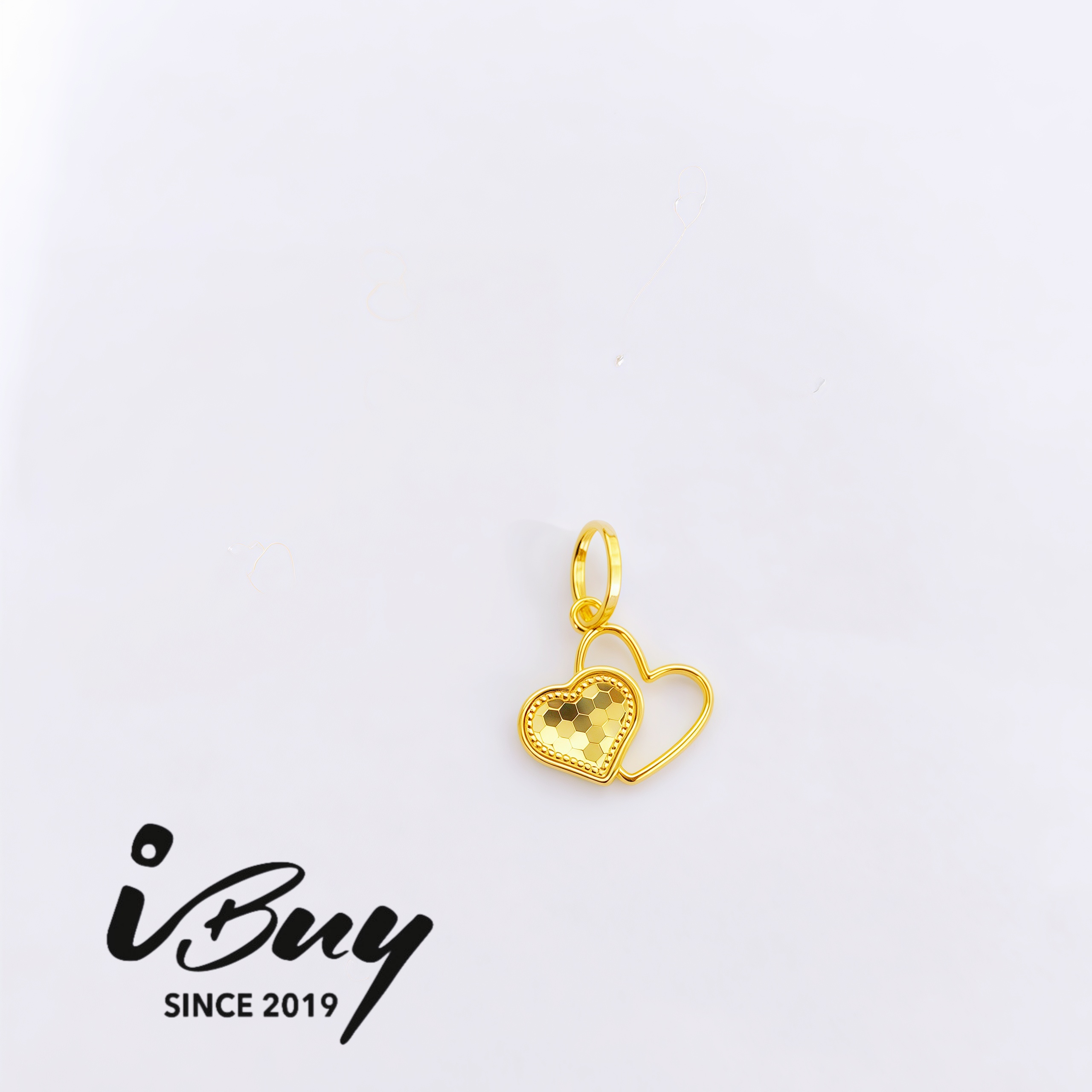 916 GOLD HONEYCOMB DOUBLE LOVE PENDANT 916 金 龙鳞双爱心吊坠
