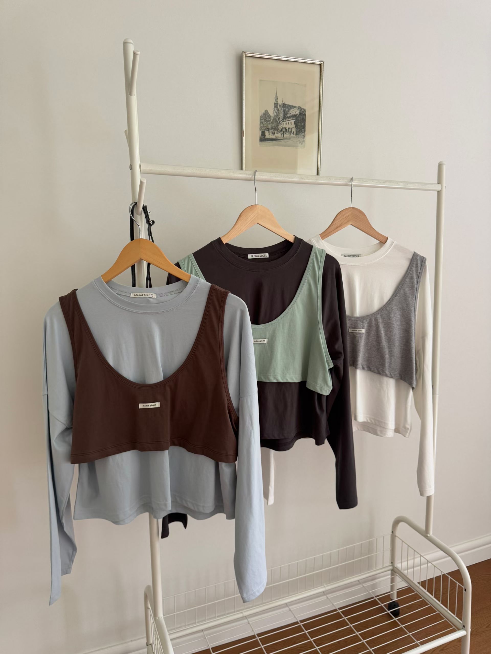 221576 撞色背心長袖set Tee