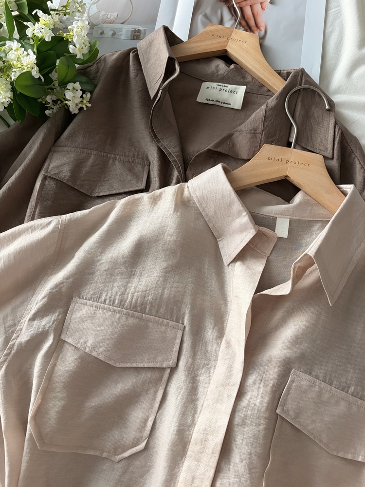 Feminine Belted Pocket Blouse (Brown)
