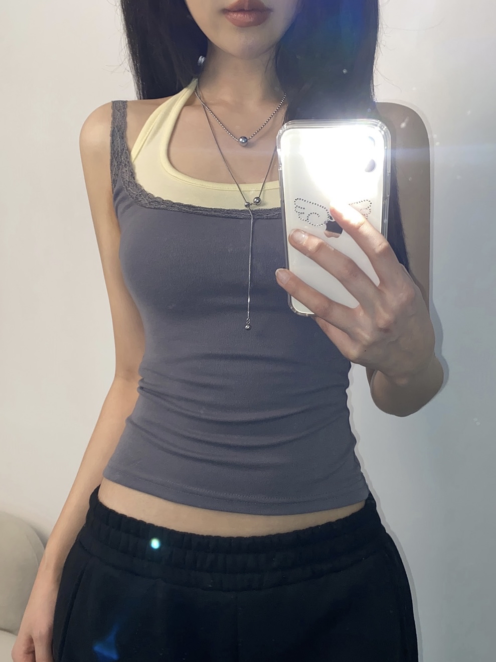 Lace-Trim Halter Layered Tank Top