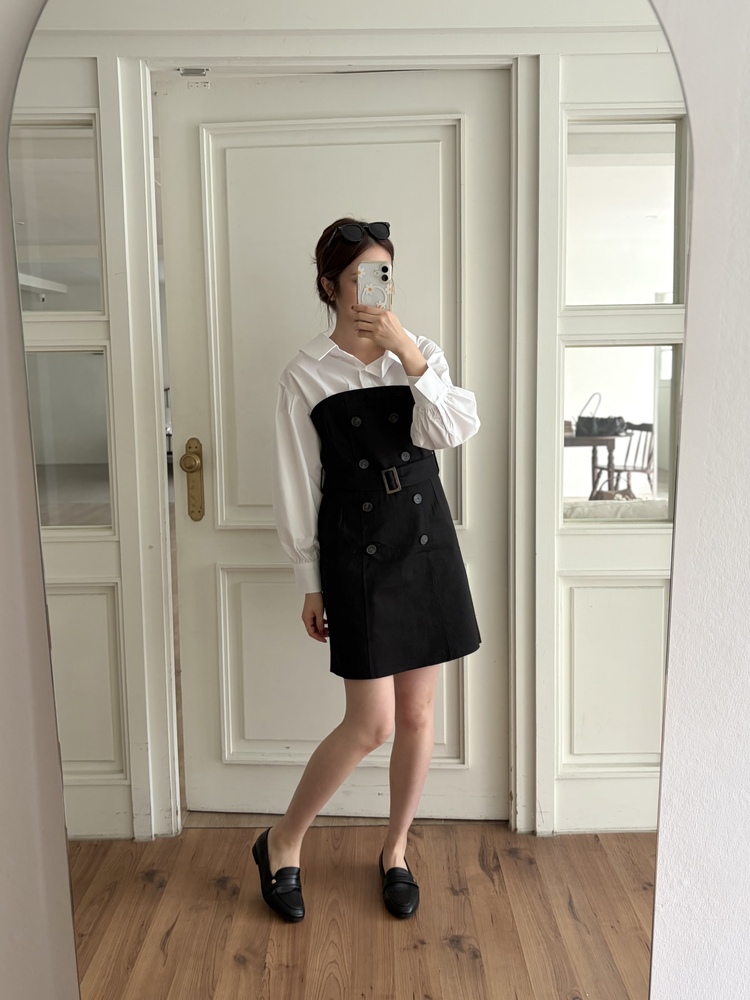Belted Short Trench Dress (Black)