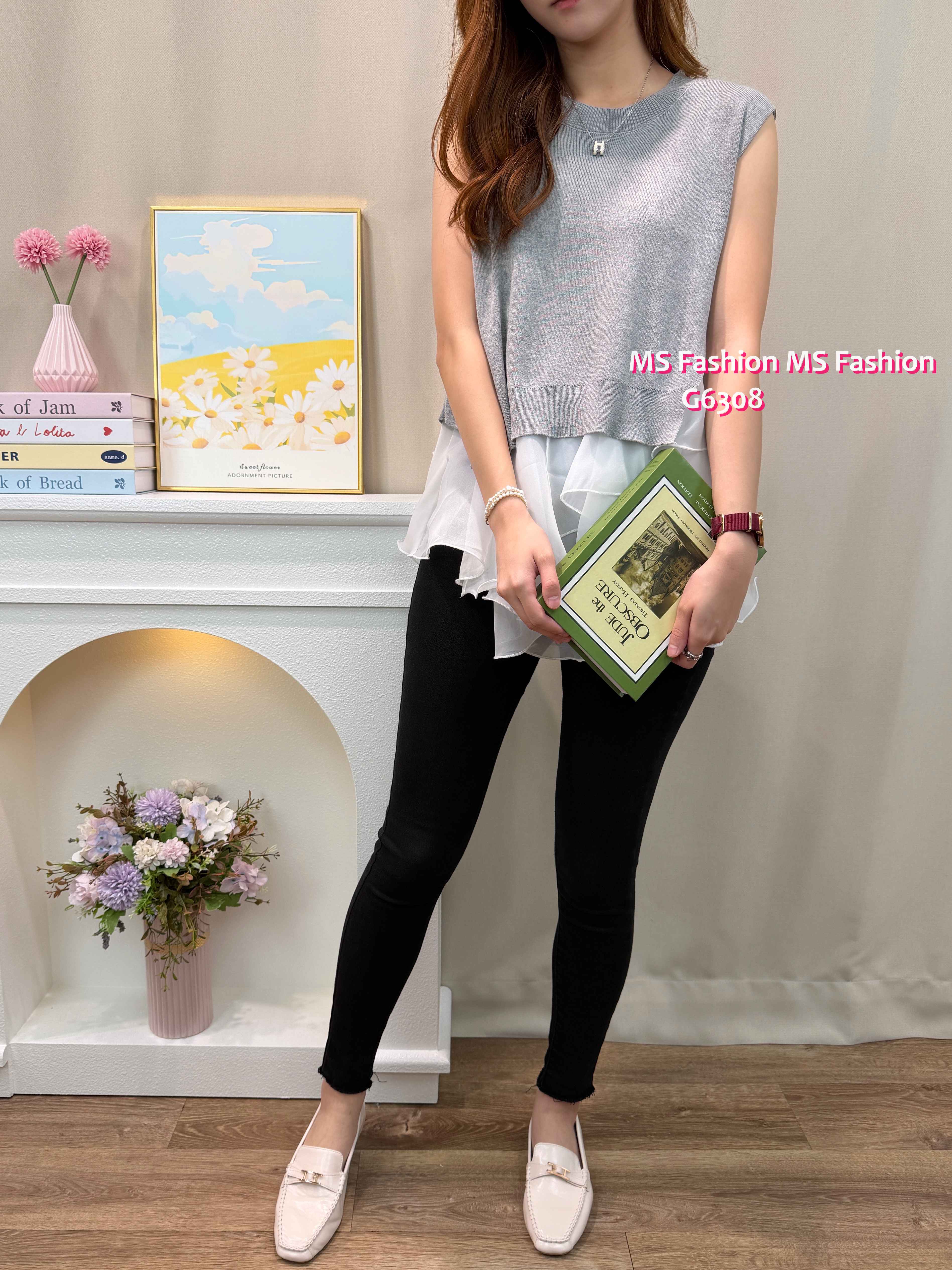 G6308 Ruffle背心top set