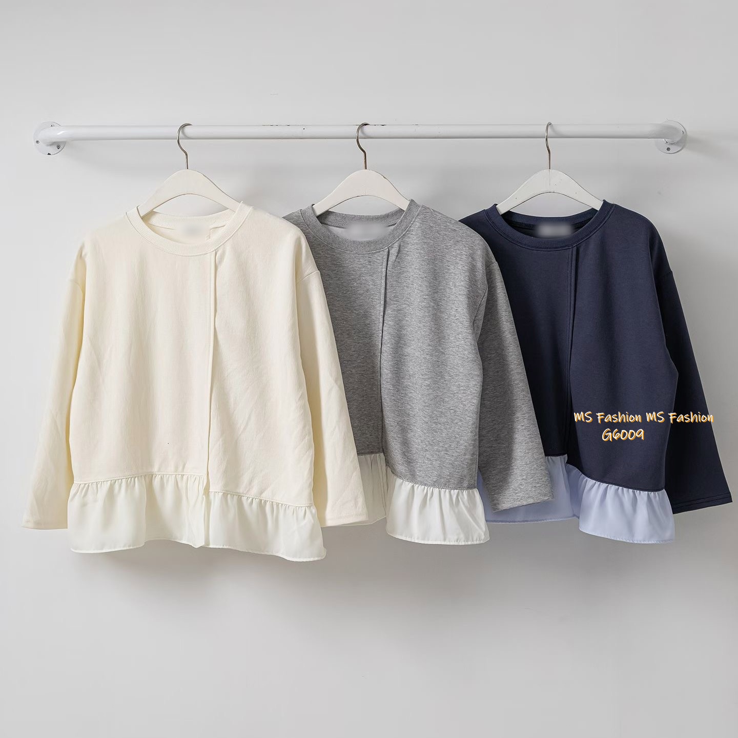 G6009 韓國🇰🇷拼色ruffle衫腳top