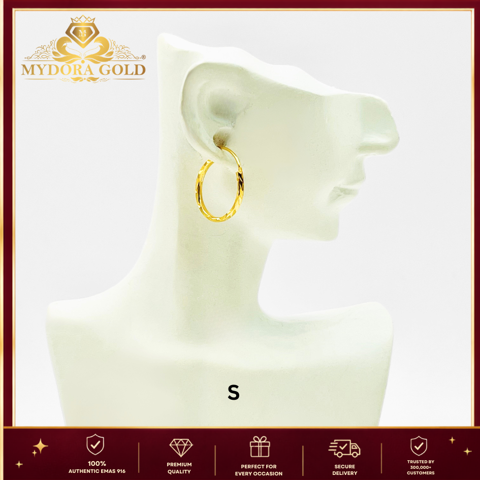 MYDORA Subang Bulat Donut | Fesyen Earrings EMAS 916/22K